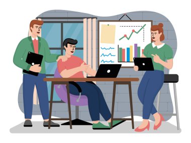 Şirket yöneticilerinin vektör imajı yeni iş fikirleri geliştiriyor. Vektör illüstrasyonu