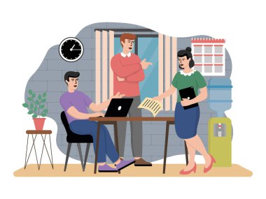 Takım ile vektör görüntüsü bir sonraki çalışma gününü planlıyor. Vektör illüstrasyonu