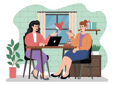 Şirket yöneticisiyle görüşmenin vektör görüntüsü. Vektör illüstrasyonu