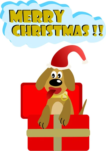 Mutlu Noeller Hediye Kutusundaki Şirin Köpek Yavrusu — Stok Vektör