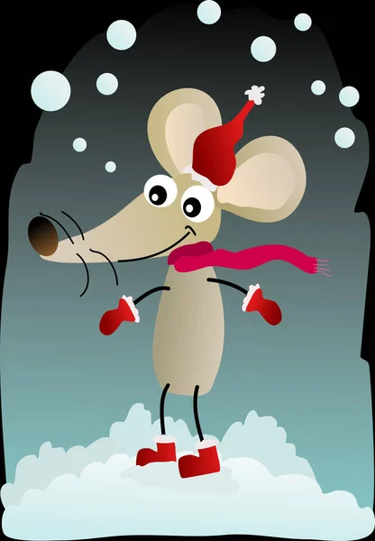 Мышь Шляпе Шарфе Снегу — стоковый вектор
