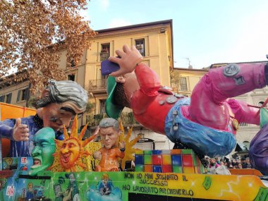 VERONA,ITALY-FEBRUARY 2023: chariots and masks parade during carnival of Verona city 