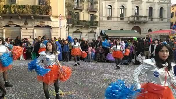 Verona Italy February 2023 Chariots Masks Parade Carnival Verona City — Stock Video