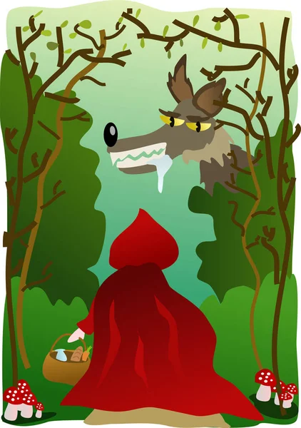 Little Red Big Bed Wolf — Stock Vector