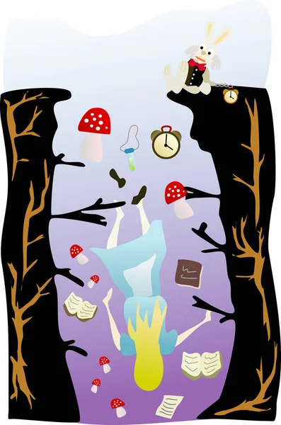 stock vector Illustration of Alice falling in the hole