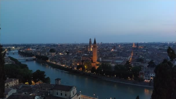 Verona Város Éjszakai Fényei Olaszország — Stock videók