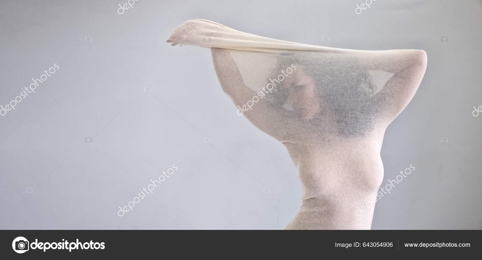 Sexy Young Nude Woman White Transparent Cotton Stocking Dress Modern — Stock Photo © ullision