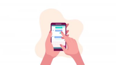 Sohbet, Sohbet Mesajı. Basit Düz Hareket Grafiği. Sosyal medya simgeleri ve sosyal ağ. Akıllı Telefonla Grup Sohbeti. Chat Bot 'la sohbet. Pazarlama Stratejisi kavramı