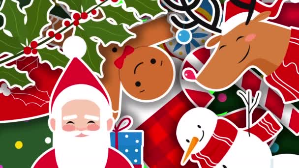 Karácsonyi Szimbólumok Átmeneti Zöld Képernyő Chroma Kulcs Beleértve Mikulást Szarvast — Stock videók