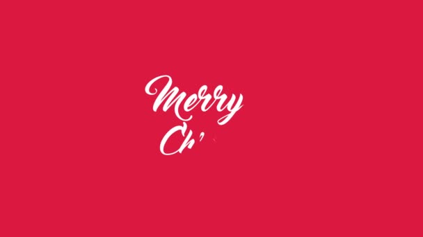 メリークリスマスツリーとアニメーションレタリング メリークリスマスの背景 グリーティングカード 赤の背景に白い文字 — ストック動画