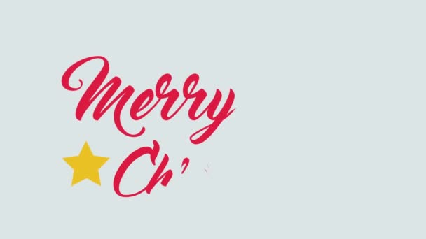 Vrolijk Kerstbelettering Animatie Met Kerstboom Vrolijk Kerstfeest Wenskaart Rode Tekst — Stockvideo