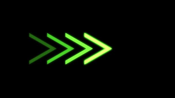 Видеозапись Светящихся Правых Неоновых Зеленых Стрел Черном Фоне Цикл Neon — стоковое видео