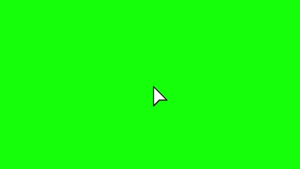 ポインタの矢印キーをクリックします 緑色の画面クロマキーの円とマウスクリック記号 7つの異なる矢印のデザイン インターネットとテクノロジー — ストック動画