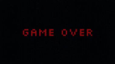 Glowing Red Text Game Over Blinking on Retro Arcade CRT screen. Neon Sign Animation.