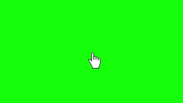 手のカーソルをクリックします 手のカーソル 緑の画面の背景 火花とコンピュータのマウスクリックジェスチャー クロマキー — ストック動画