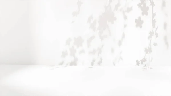 Abstracte Schaduw Van Sakura Witte Muur Van Vroege Ochtendzon Bladschaduw — Stockfoto