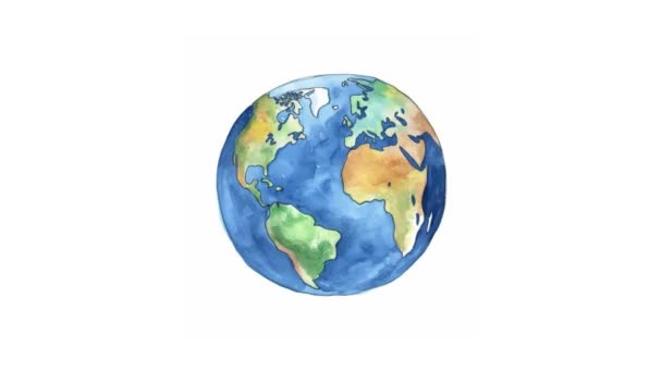 Earth Globe Aquarel Crayon Drawing Stopmotion Cartoon Animatie Kinderen Handgetekende — Stockvideo