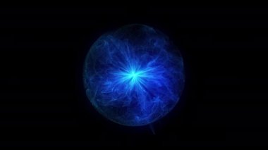 Kara Arkaplanda Mavi Enerji Parçacık ve Dalgalar Topluluğu. Sihirli Parlayan Küre. Gök Enerjisi Girdabı. Elektrikli plazma. Yapay Zeka Sunumu