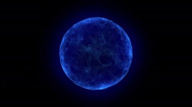 Kara Arkaplanda Mavi Enerji Parçacık ve Dalgalar Topluluğu. Sihirli Parlayan Küre. Renkli Soyut Madde. Elektrikli plazma. Yapay Zeka Görselleştirme Konsepti.