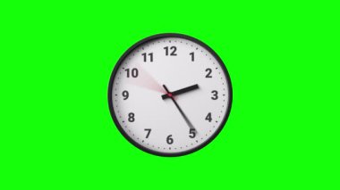 Saat Zamanı Yeşil Ekran Alfa Döngüsü. Saatin hızlı hareketi elleri hareket bulanıklaştırır. Siyah ve Beyaz Analog duvar saati izole edildi. Zaman hızla geçiyor. 12 Saat Klasik Saat Zamanlaması