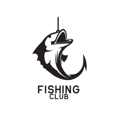 Beyaz arkaplanda balıkçılık logosu, vektör illüstrasyonu