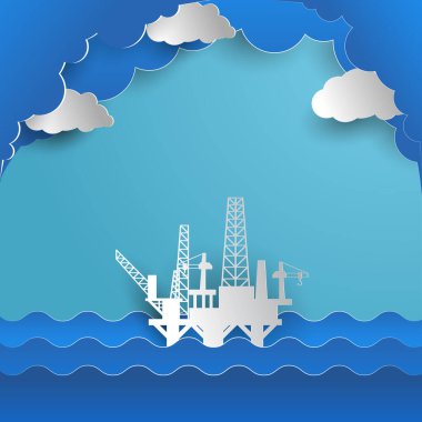Offshore kağıt sanatı petrol üretim platformu için sondaj sondajı. vektör illüstrasyonu