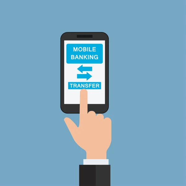 Mobil Bankacılık Uygulamasında Para Transferi Cep Telefonunda Konseptinde Ele Tutuşmak — Stok Vektör
