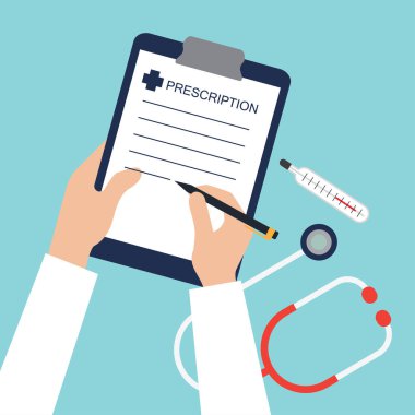 Sağlık ve tıbbi konseptler için doktordan reçete. vektör illüstrasyonu