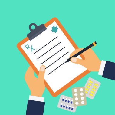 Sağlık ve tıbbi konseptler için doktordan reçete. vektör illüstrasyonu
