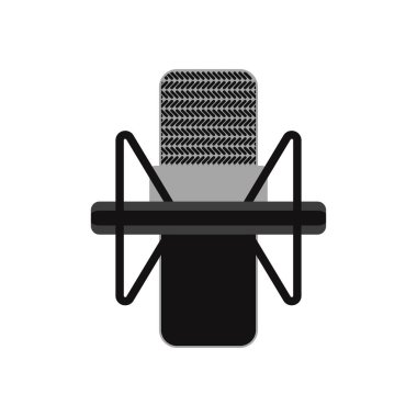 Beyaz arka planda izole edilmiş bir mikrofon. Vektör illüstrasyonu