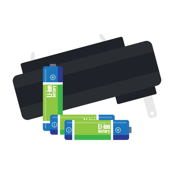 Elektrische Batterieladung Und Alkaline Akku Für Energieelemente Vektorillustration — Stockvektor