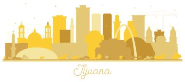 Tijuana Mexico City Skyline Silhouette with Golden Buildings Isolated on White. Vector Illustration. Tourism Concept with Historic and Modern Architecture. Tijuana Cityscape with Landmarks. clipart