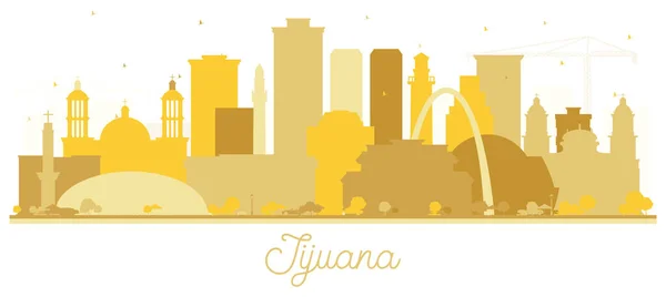Tijuana Mexico City Skyline Silhuett Med Gyllene Byggnader Isolerade Vitt — Stock vektor