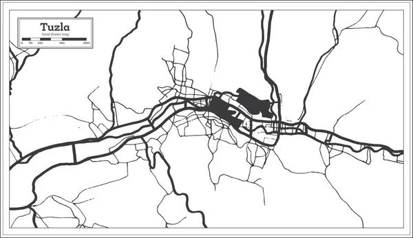 Tuzla Bósnia Herzegovina Mapa Cidade Preto Branco Estilo Retro Isolado — Vetor de Stock