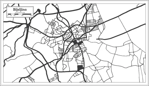 Bijeljina Bosnia Herzegovina Mapa Ciudad Blanco Negro Color Estilo Retro — Vector de stock