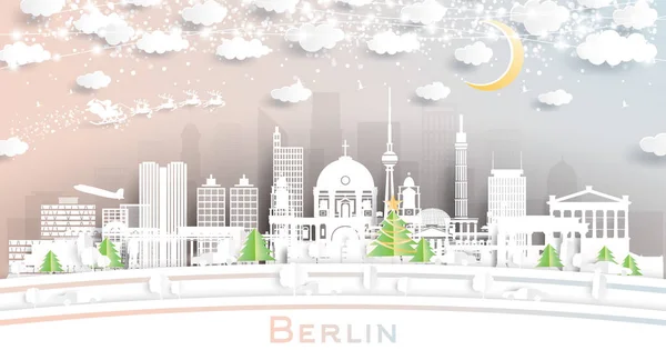 Berlin Germany City Skyline Paper Cut Style Snowflakes Σελήνη Και — Διανυσματικό Αρχείο