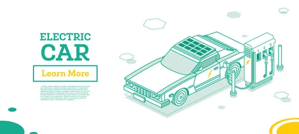 充電ステーションの電気自動車 等式概念 ベクトルイラスト 車の充電バッテリー 緑の環境 生態系 持続可能なライフスタイル — ストックベクタ