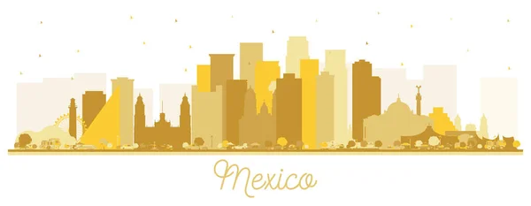 México Skyline Silhouette Com Edifícios Dourados Isolados Branco Ilustração Vetorial — Vetor de Stock