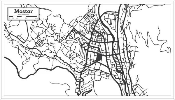 Mapa Ciudad Mostar Bosnia Herzegovina Color Blanco Negro Estilo Retro — Vector de stock