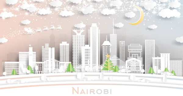 Nairobi Kenya City Skyline Estilo Corte Papel Con Copos Nieve — Archivo Imágenes Vectoriales