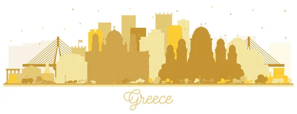 Yunanistan City Skyline Silueti Hoş Geldiniz Beyaz Üzerinde Altın Binalar — Stok Vektör