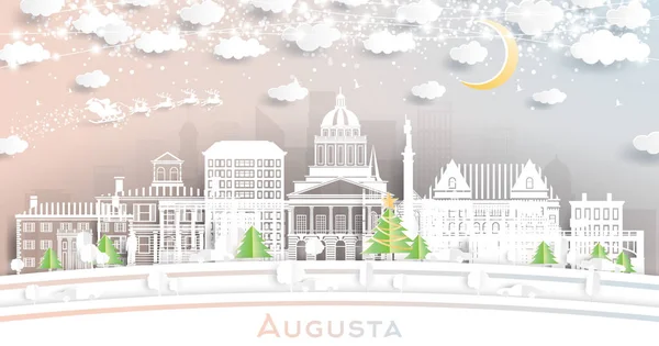 Augusta Maine City Skyline Style Paper Cut Avec Flocons Neige — Image vectorielle