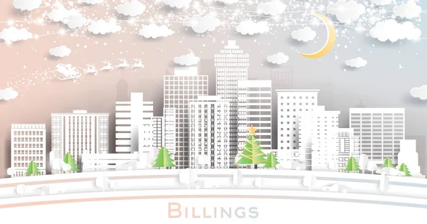 Billings Montana City Skyline Paper Cut Style Med Snöflingor Moon — Stock vektor