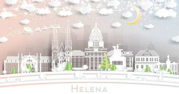 Helena Montana City Skyline Paper Cut Style Snowflakes Moon Neon — стоковий вектор