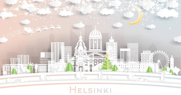 Helsinki Finlandia City Skyline Paper Cut Style Con Copos Nieve — Vector de stock