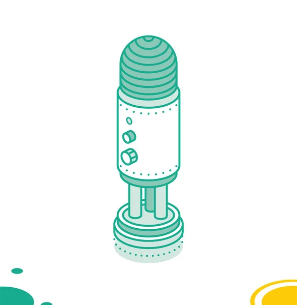 Studio Microfoon Geïsoleerd White Vector Illustratie Isometrische Schets Ikoon Podcast — Stockvector