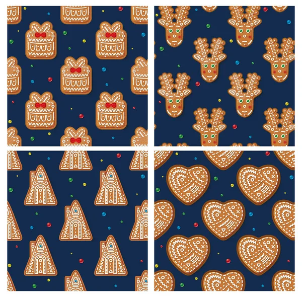 Patterns Gingerbread Gift Box Heart Deer House Blue Christmas Cookie — Stock Photo, Image