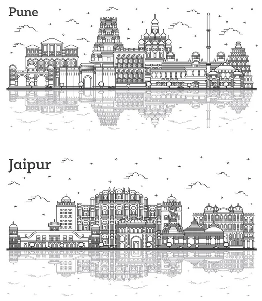 Umriss Jaipur Und Pune India City Skyline Set Mit Reflexionen — Stockfoto