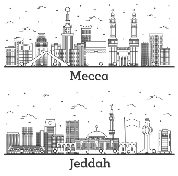 Esquema Jeddah Meca Arabia Saudita Ciudad Skyline Set Con Edificios —  Fotos de Stock