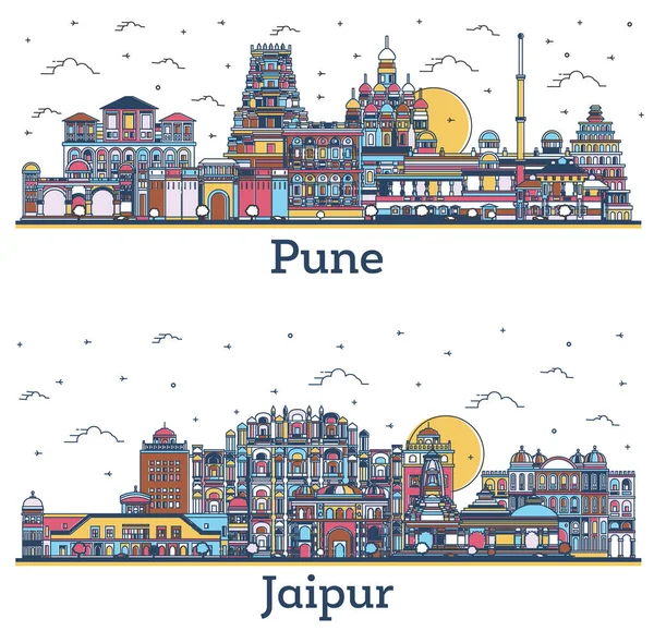 Umriss Jaipur Und Pune India City Skyline Set Mit Farbigen — Stockfoto